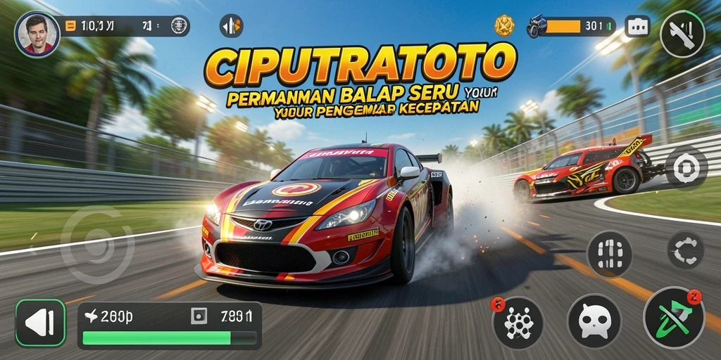 Tampilan gameplay balapan yang mendebarkan dan penuh aksi.