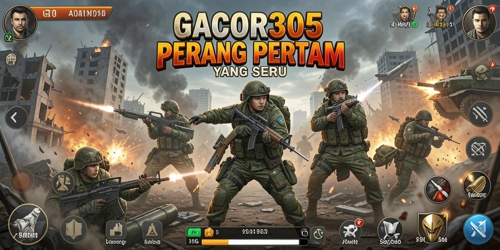 Screenshot GACOR305 memperlihatkan aksi intens dalam pertempuran FPS