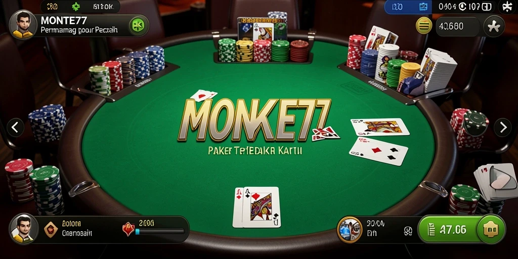 Tampilan gameplay Poker yang mendebarkan dan seru di MONTE77.