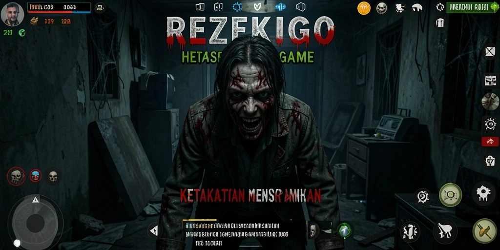 Tampilan gameplay REZEKIGO yang menyeramkan dengan adegan menegangkan.