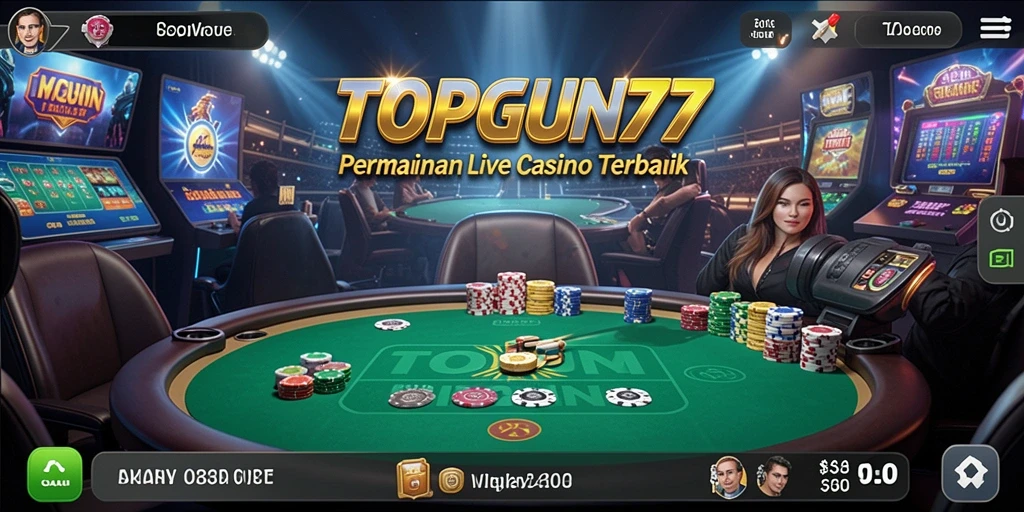 Screenshot gameplay Live Casino TOPGUN77 menampilkan dealer profesional dan suasana menarik.